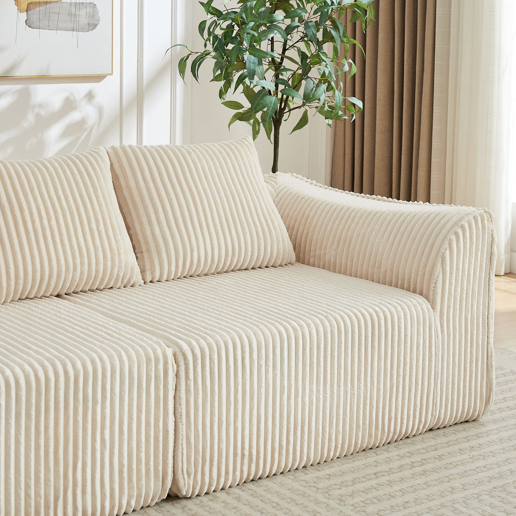 Minimalist 3 Seater Sofa With Curved Lines And Gently Sloped Backrest
