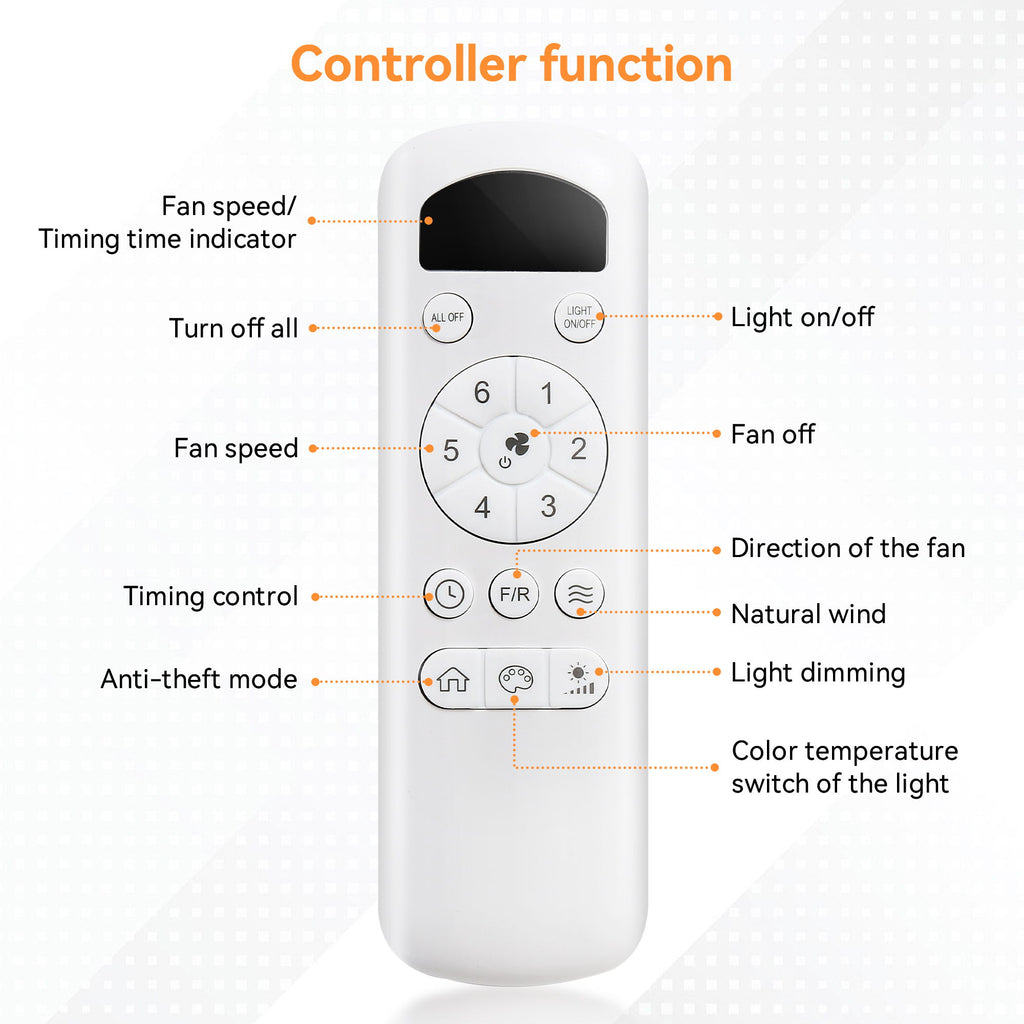 Ceiling Fan With 3 Blades, Remote Control, Reversible DC Motor, Noiseless Operation, 3 Downrods