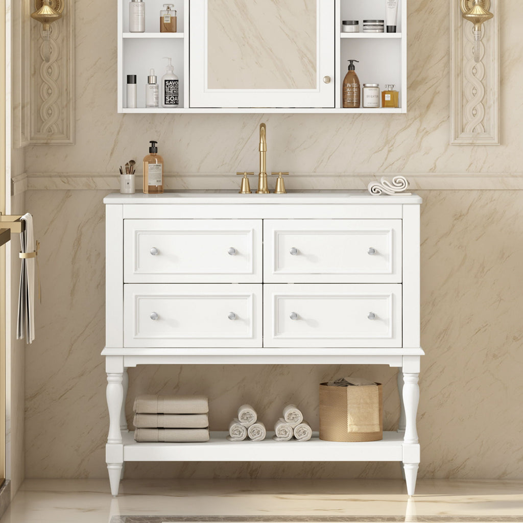 Bathroom Vanity Cabinet With Undermount Sink, 4 Drawer Set