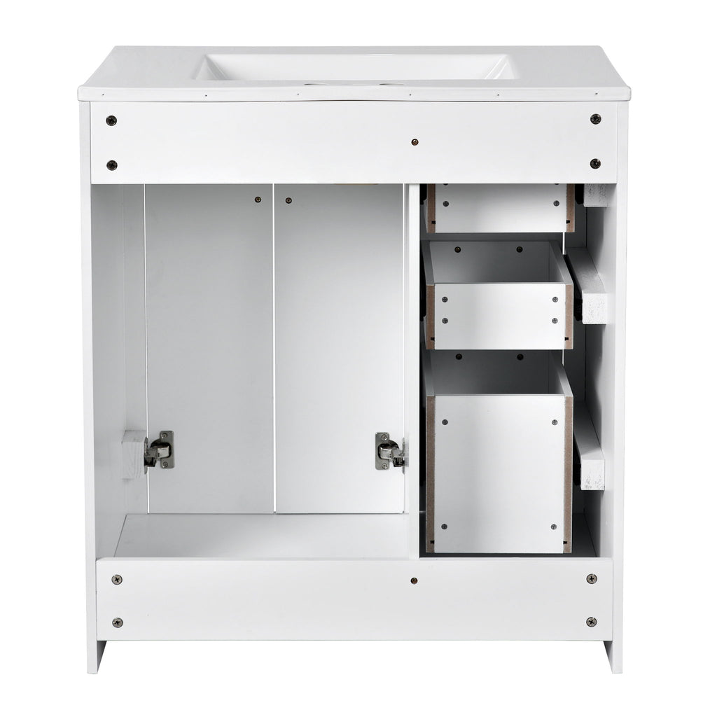 Ceramic Sink Combo, Freestanding Vanity Set With 3 Drawers & Soft Closing Doors