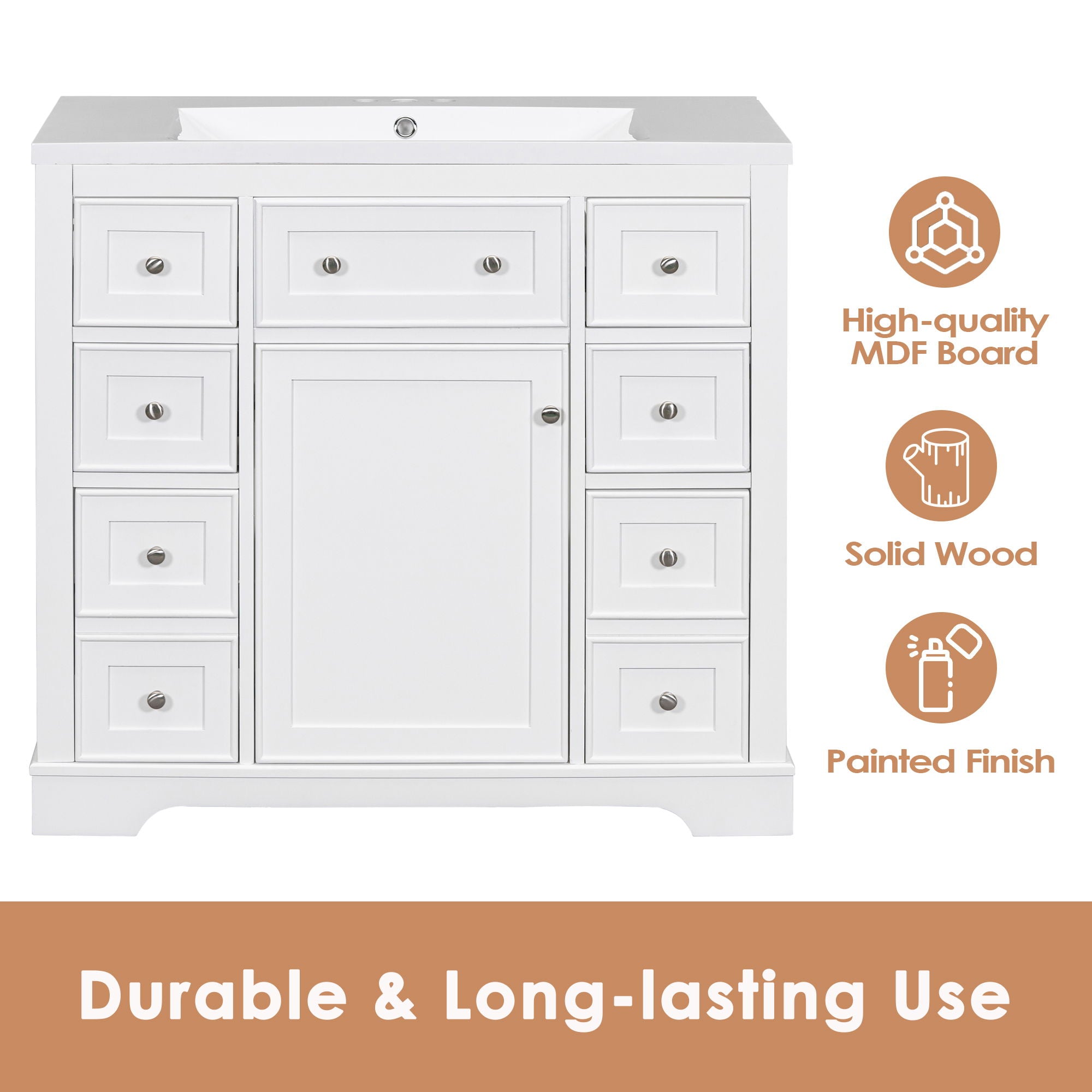 Modern Bathroom Vanity With Sink Combo, 6 Drawers And 1 Cabinet