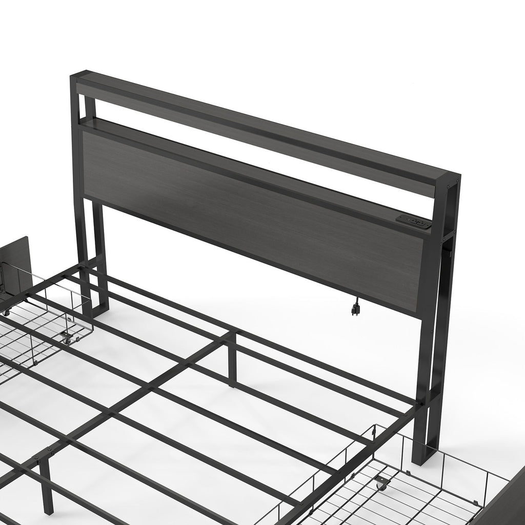 Bed Frame With Headboard, LED Lights & Charging Station