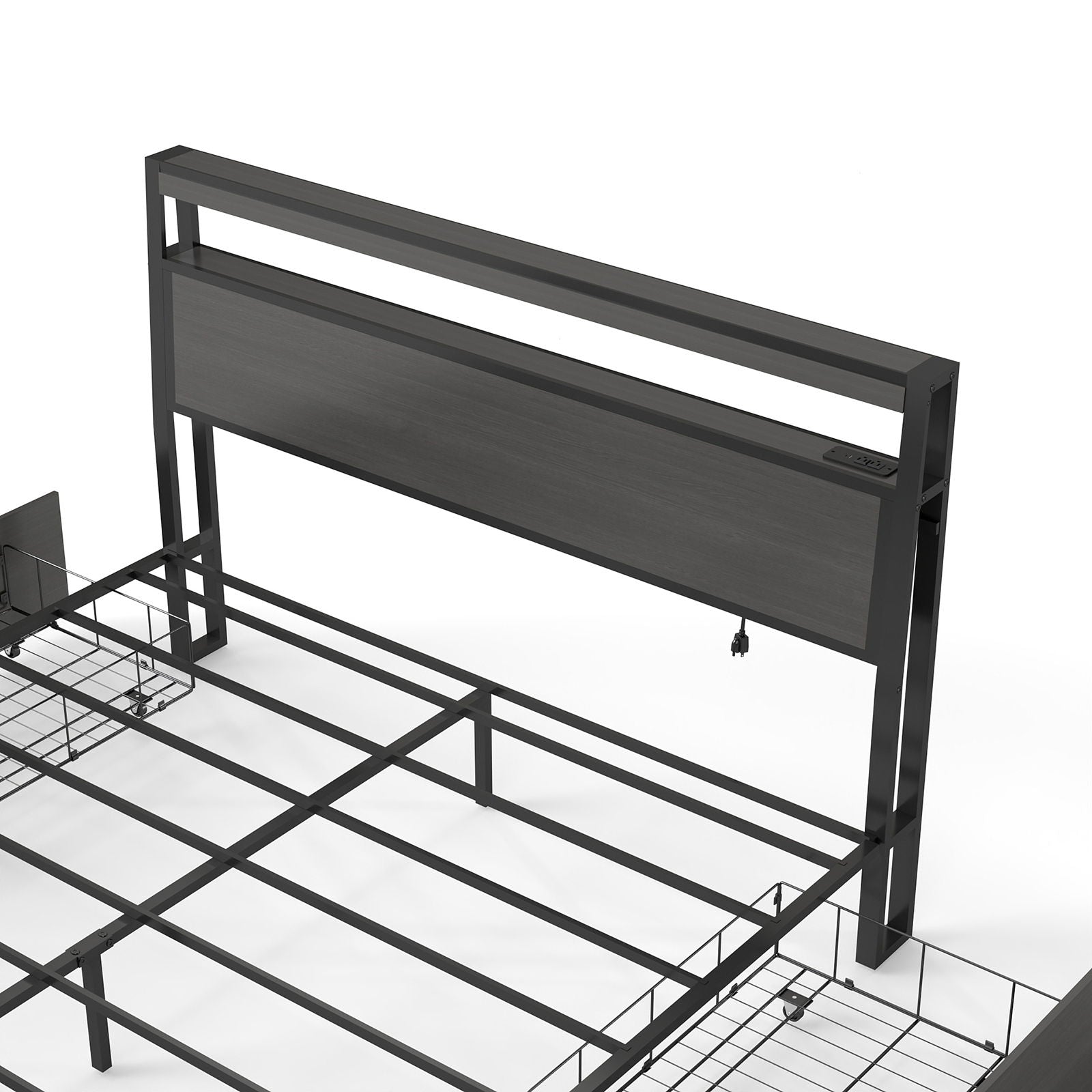Bed Frame With Headboard, LED Lights & Charging Station