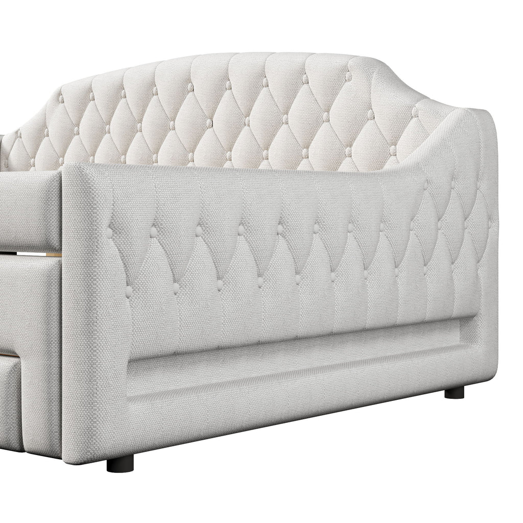 Upholstered Daybed With LED Belt, Trundle And 3 Drawers