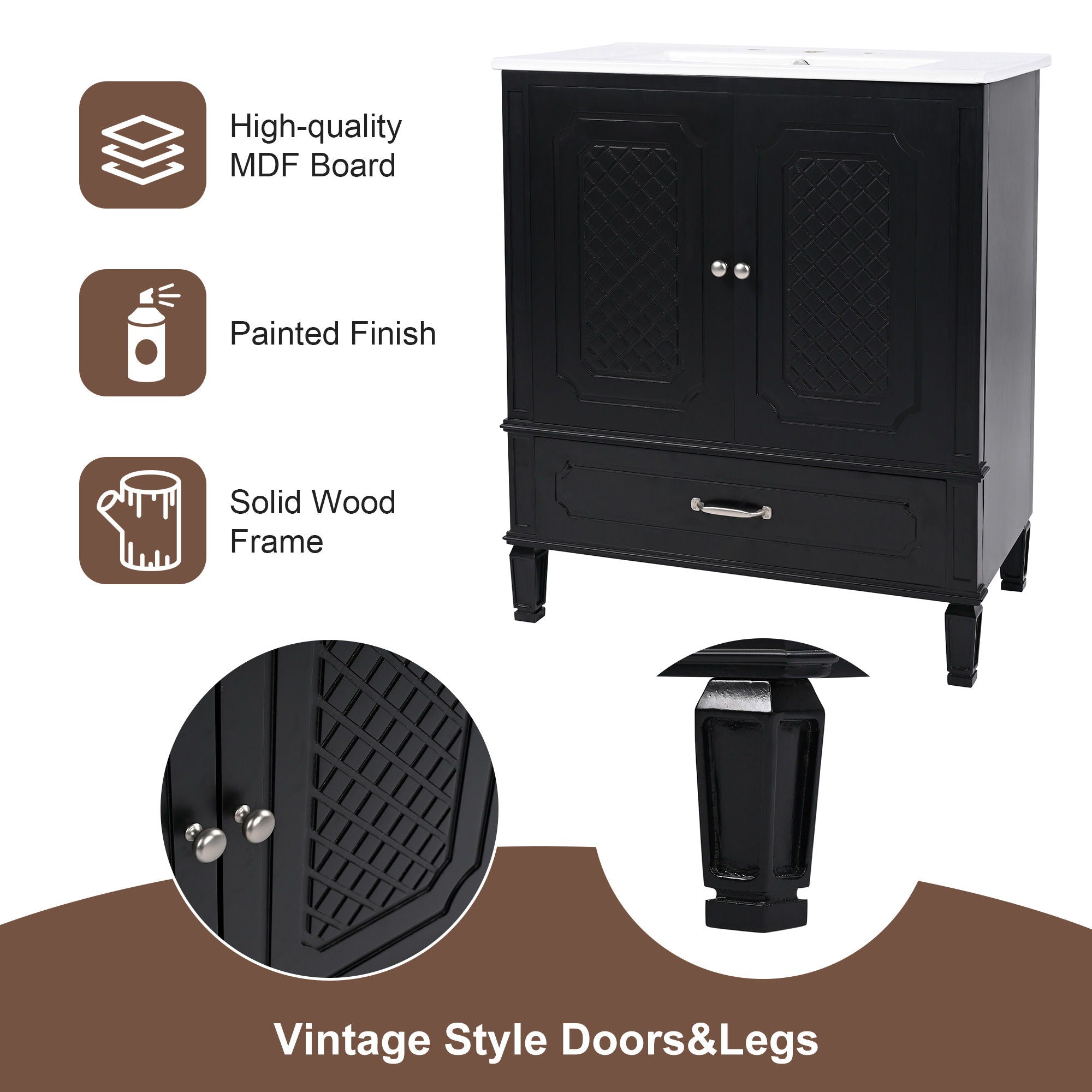 Bathroom Vanity With Sink, Soft Closing Door, Multi Functional Storage