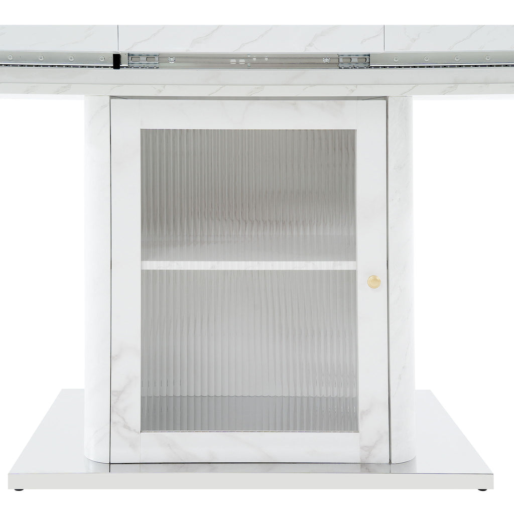 Modern Rectangle Dining Table With Stretchable Top, Storage Cabinet