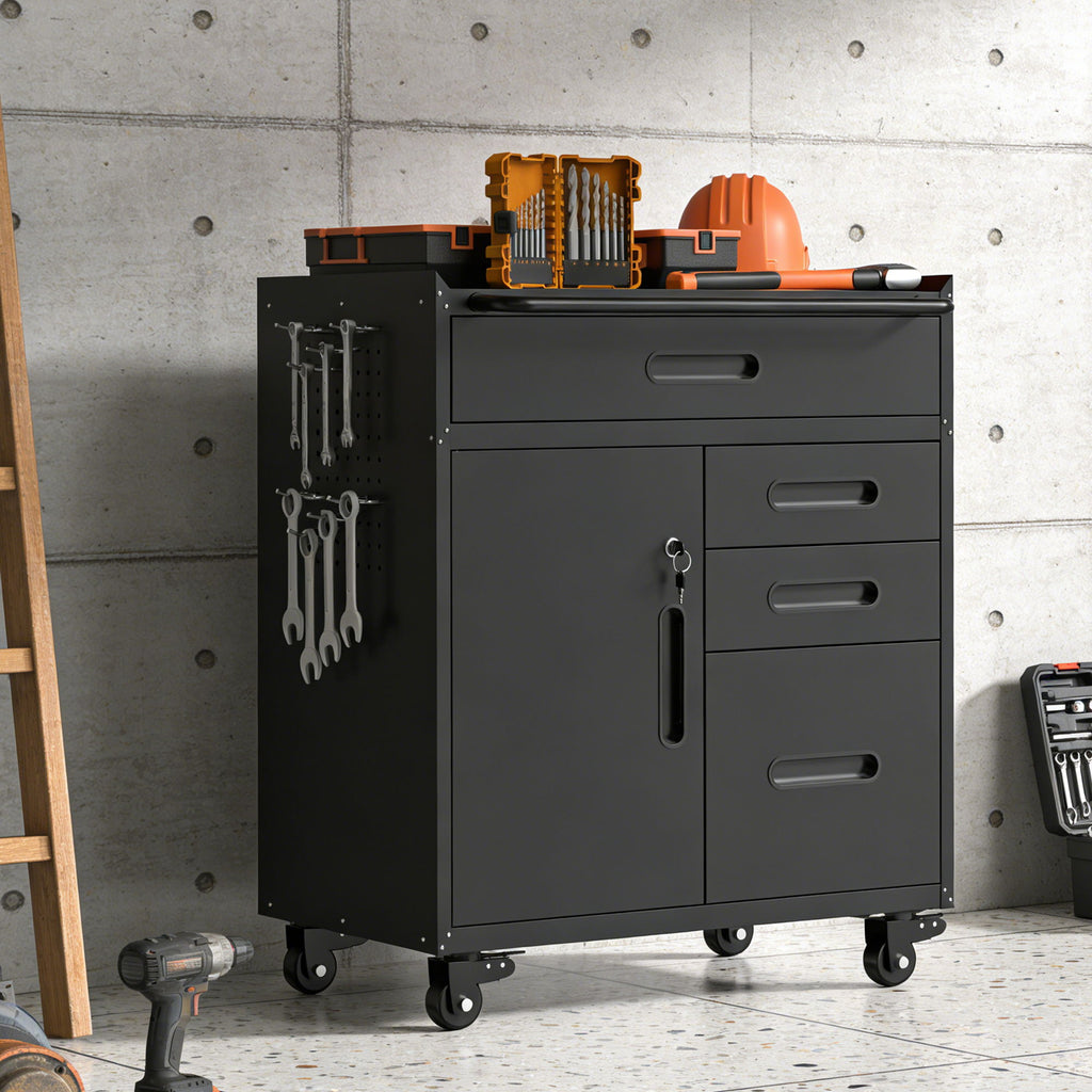 Rolling Tool Cabinet Heavy Duty Garage Storage With Lockable Doors