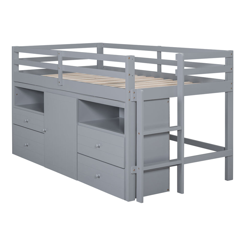 Loft Bed With 4 Drawers, Underneath Cabinet And Shelves