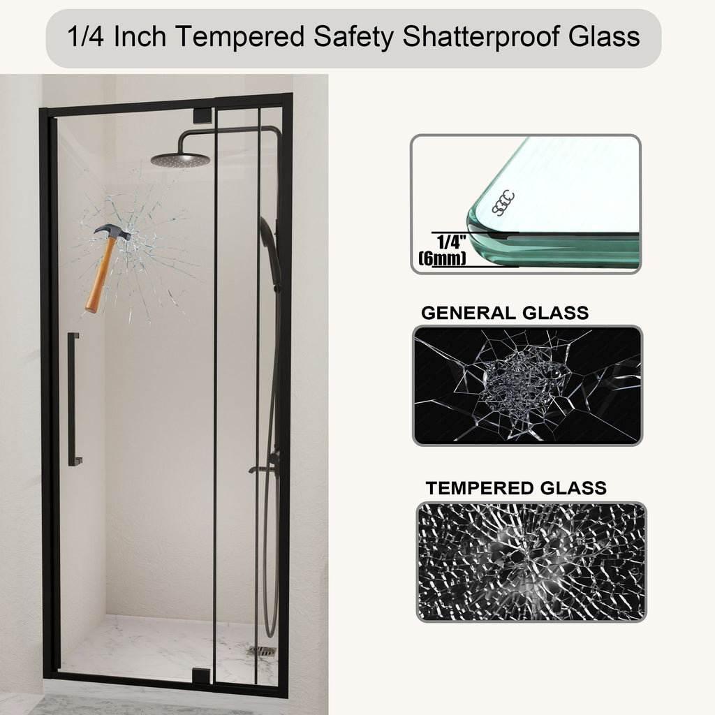 Semi Frameless Pivot Hinged Shower Door, Reversible Design