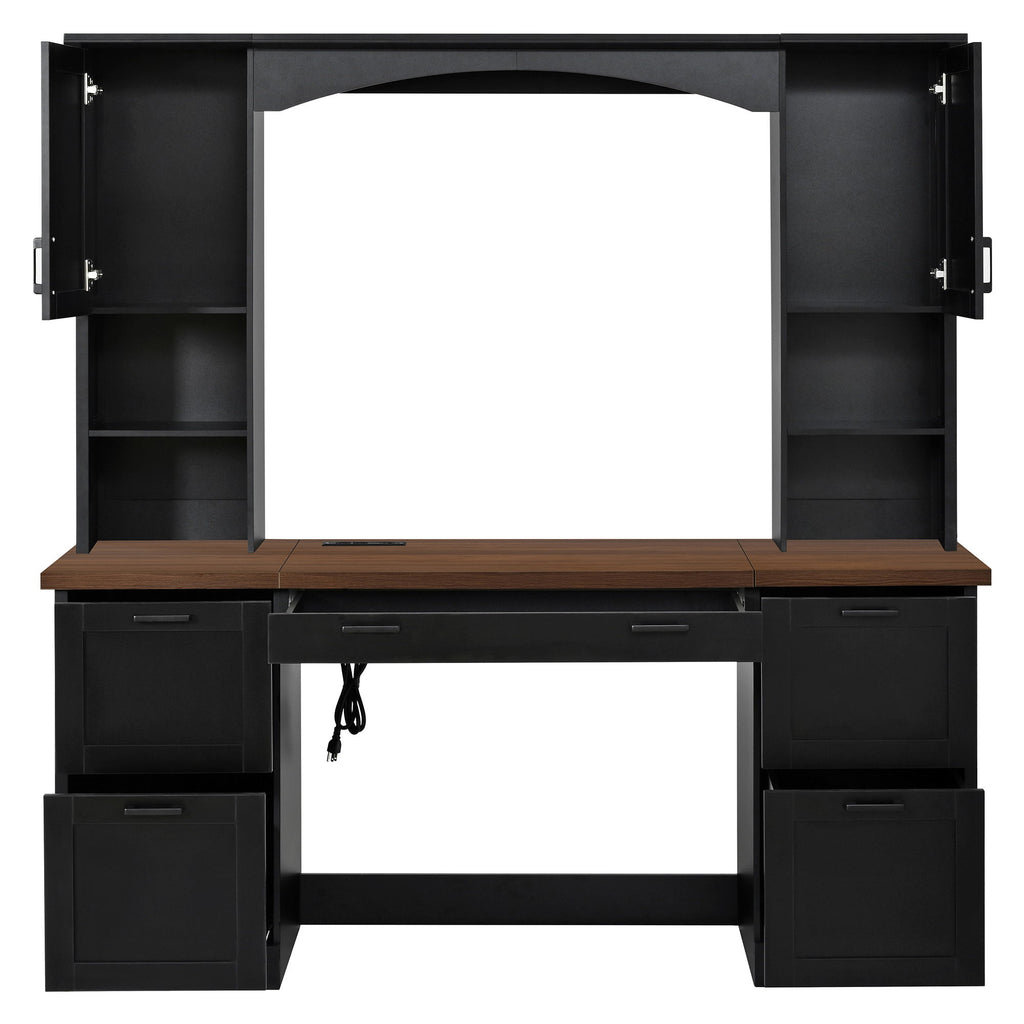 Farmhouse Computer Desk With Hutch