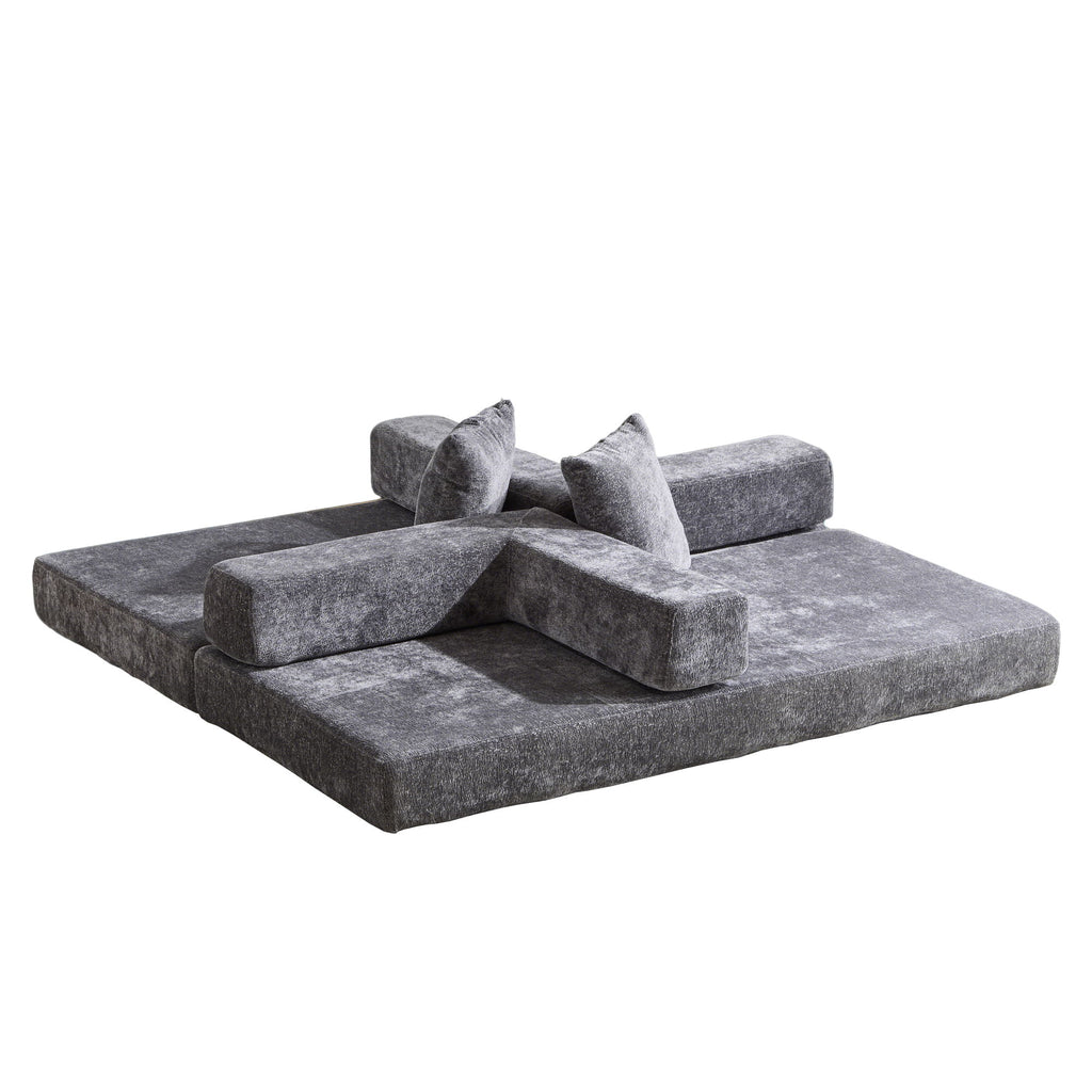 Convertible Floor Sofa Bed With Pillow Back Support Armrest