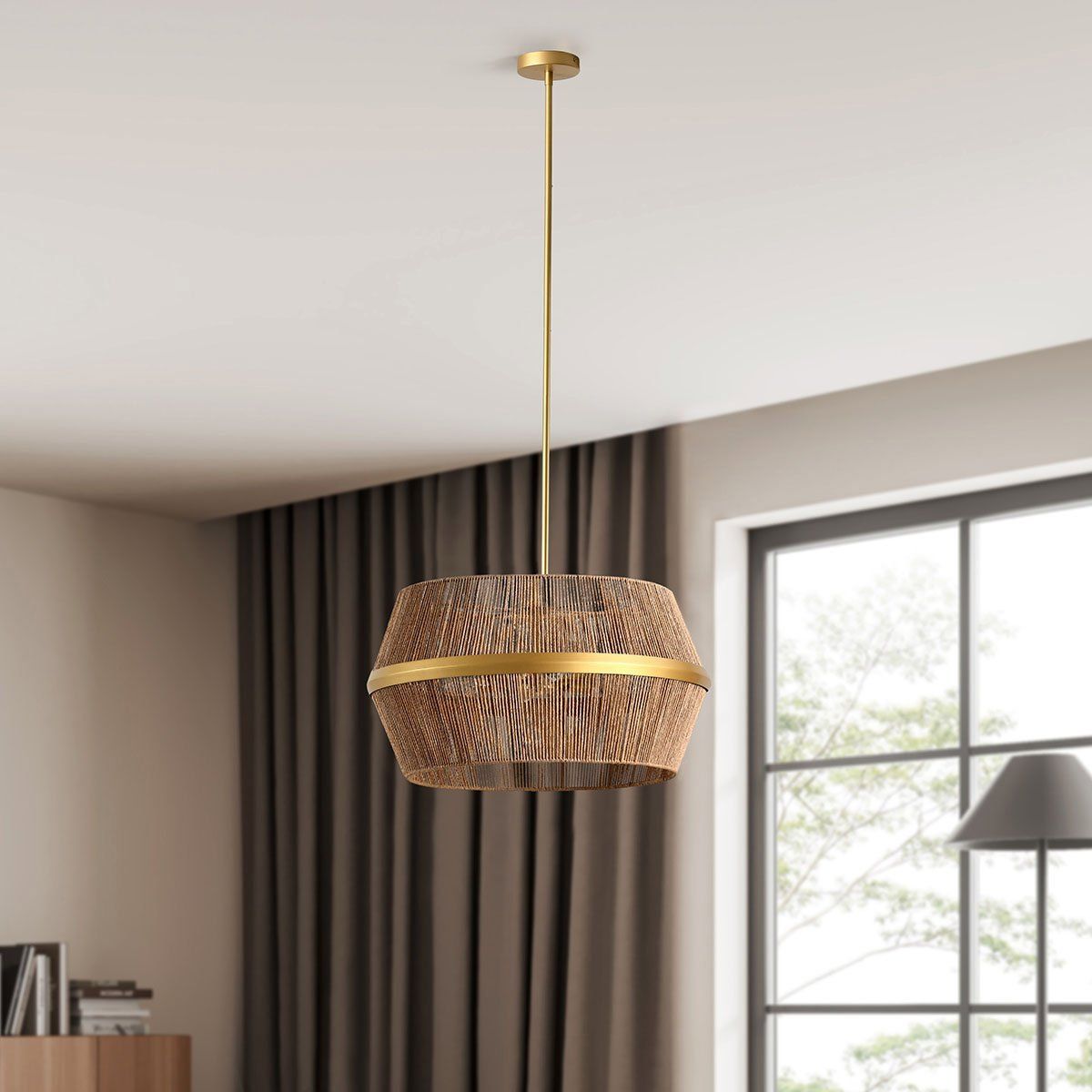 Wendy - Rattan Round Chandelier - Natural / Gold