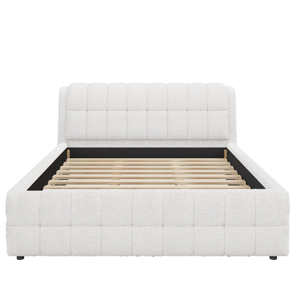 Upholstered Platform Bed With Stiching Details