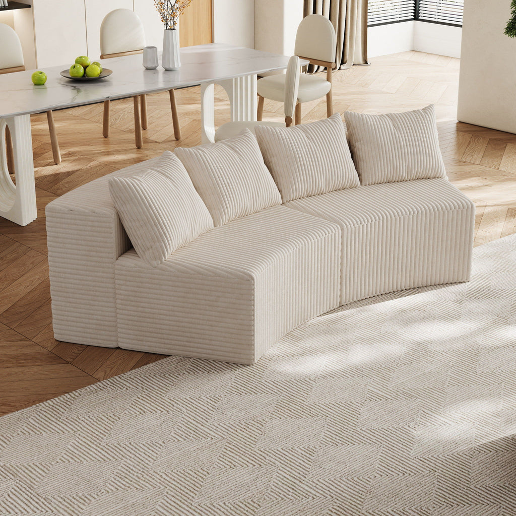 Curved Sectional Sofa With 4 Pillows, Modular Semi Circular Design