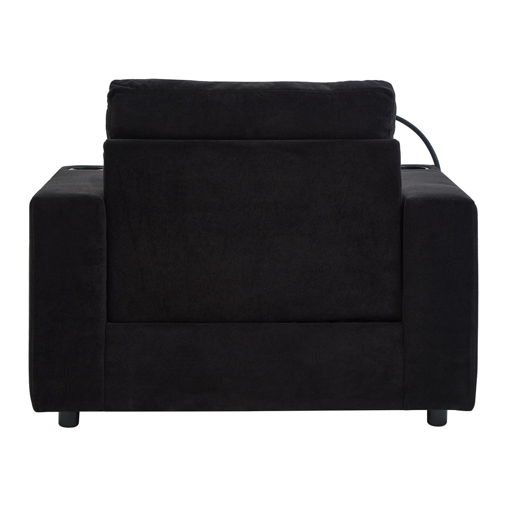 Modern Style Armchair Chaise Lounge Sofa Couch With Movable Storage Ottoman, USB Ports, Cup Holders, Phone Holder, Side Pockets