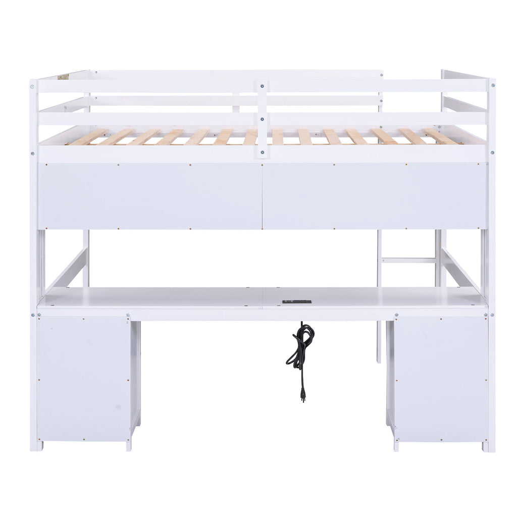 Loft Bed With Desk, Cabinets, Drawers, Charging Station And Bedside Tray