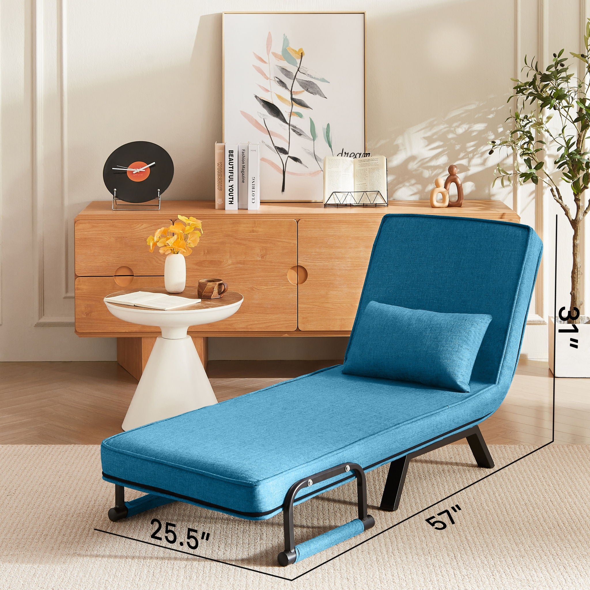 Convertible 5 In 1 Folding Chair Bed With Adjustable Backrest & Pillow