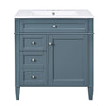 Bathroom Vanity With Top Sink, Storage Cabinet With 2 Drawers And Tip Out Drawer, Rectangular Design - Blue
