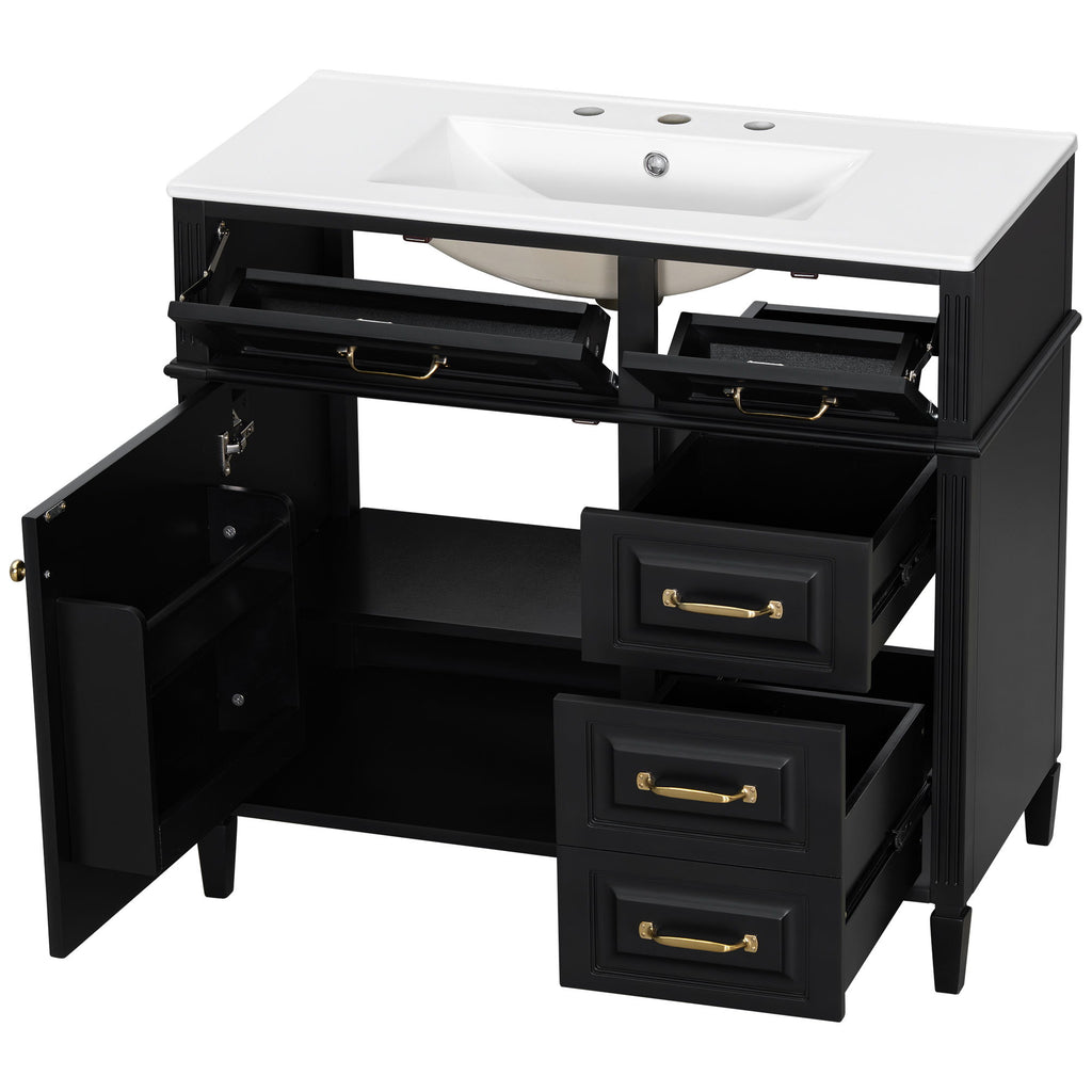 Modern Bathroom Vanity With Sink Top, Flip Drawer Design