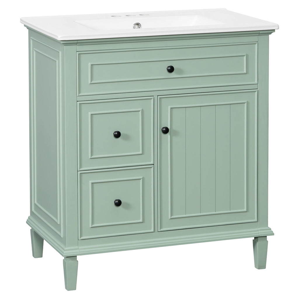 Modern Bathroom Vanity With Sink, Adjustable Shelf, Flip Drawer & 2 Drawers