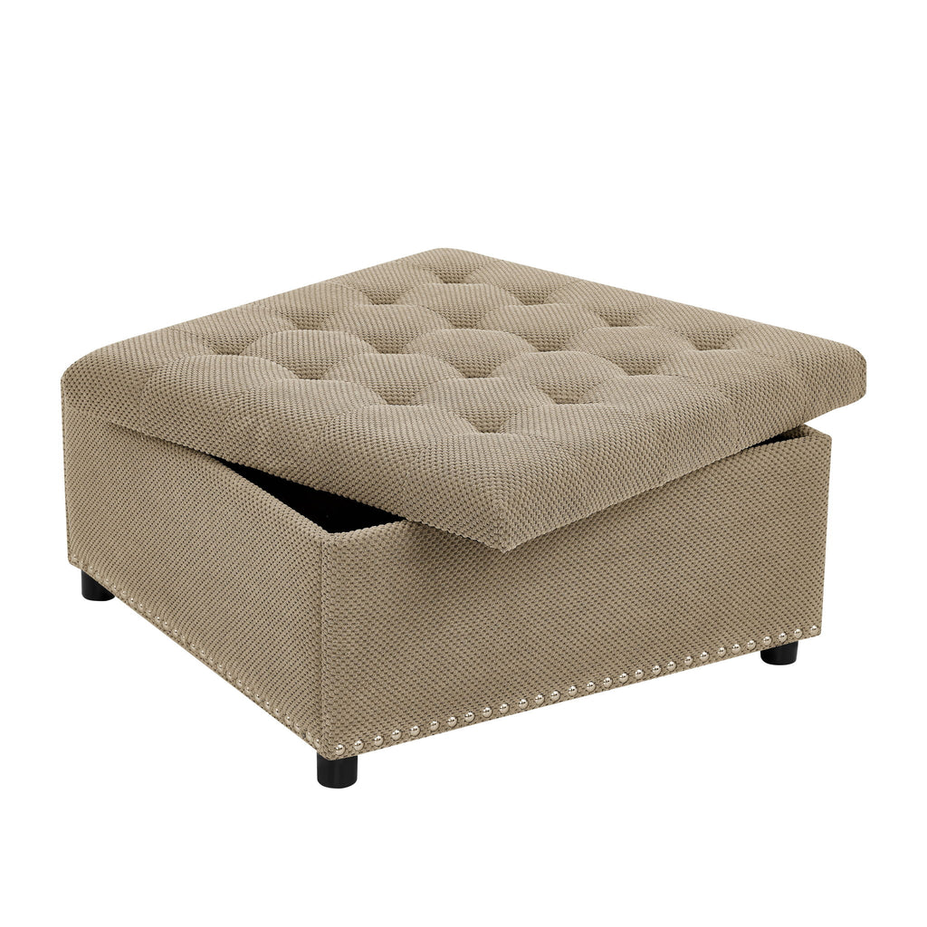 Square Tufted Storage Ottoman With Nailhead Trim