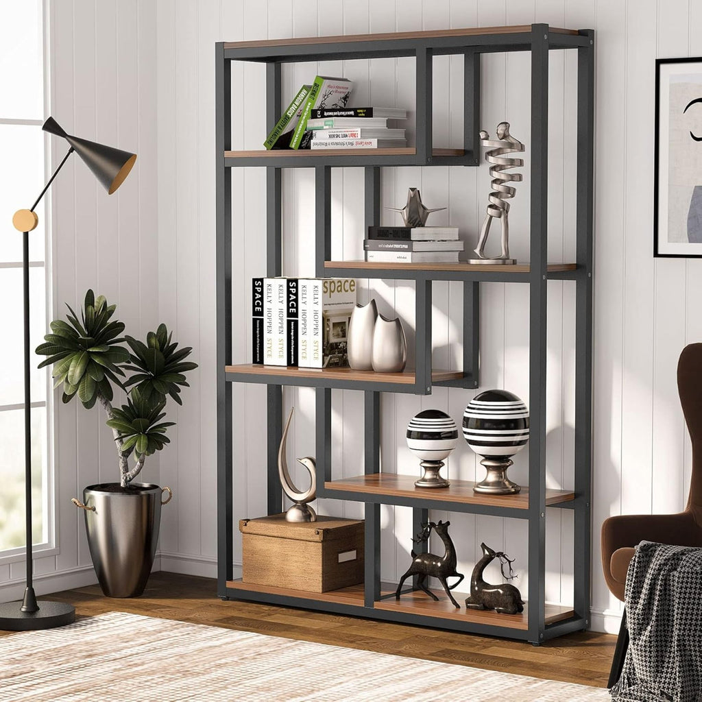 6 Tier Etagere Bookcase With Asymmetrical Shelves For Living Room