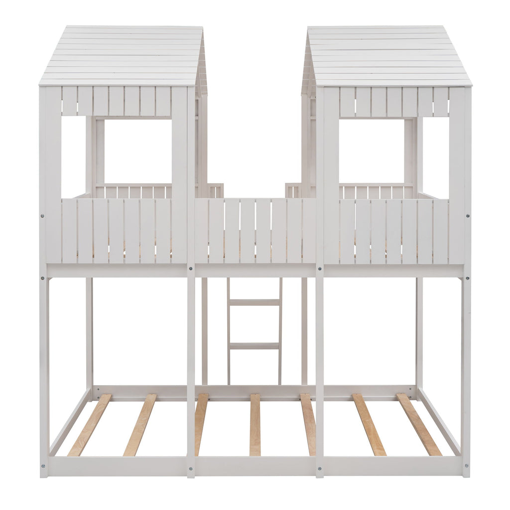 Bunk Bed With Roof, Window, Guardrail, Ladder