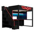 Full Gaming Loft Bed With Desk And Storage Staircase, LED Lights And USB - Red / Black
