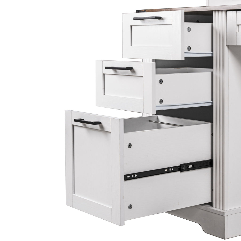 Office Desk With Charging Station & Storage Cabinet