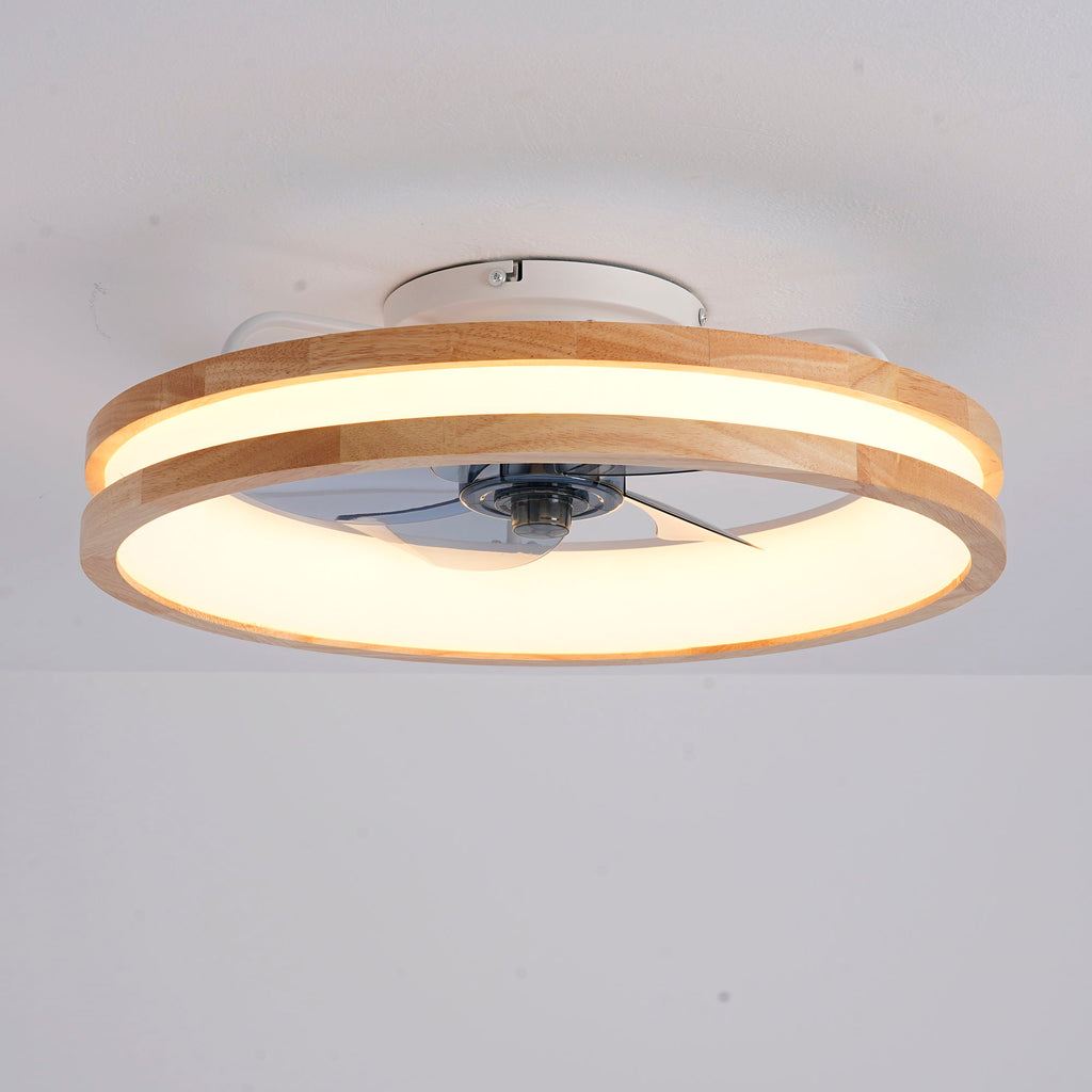 Ceiling Fans With LED Light Source And Remote Control, 3000 - 6500K Dimmable, 6 Speeds, Quiet DC Motor For Living Room - Natural Wood / White