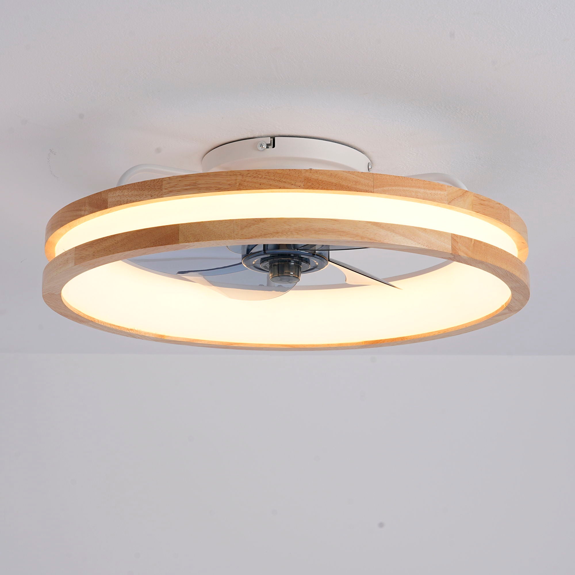 Ceiling Fans With LED Light Source And Remote Control, 3000 - 6500K Dimmable, 6 Speeds, Quiet DC Motor For Living Room - Natural Wood / White