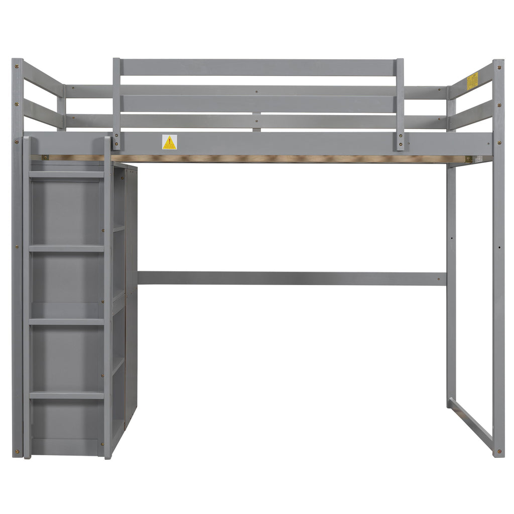 Loft Bed With Built In Wardrobe, Storage Shelves, And LED Light