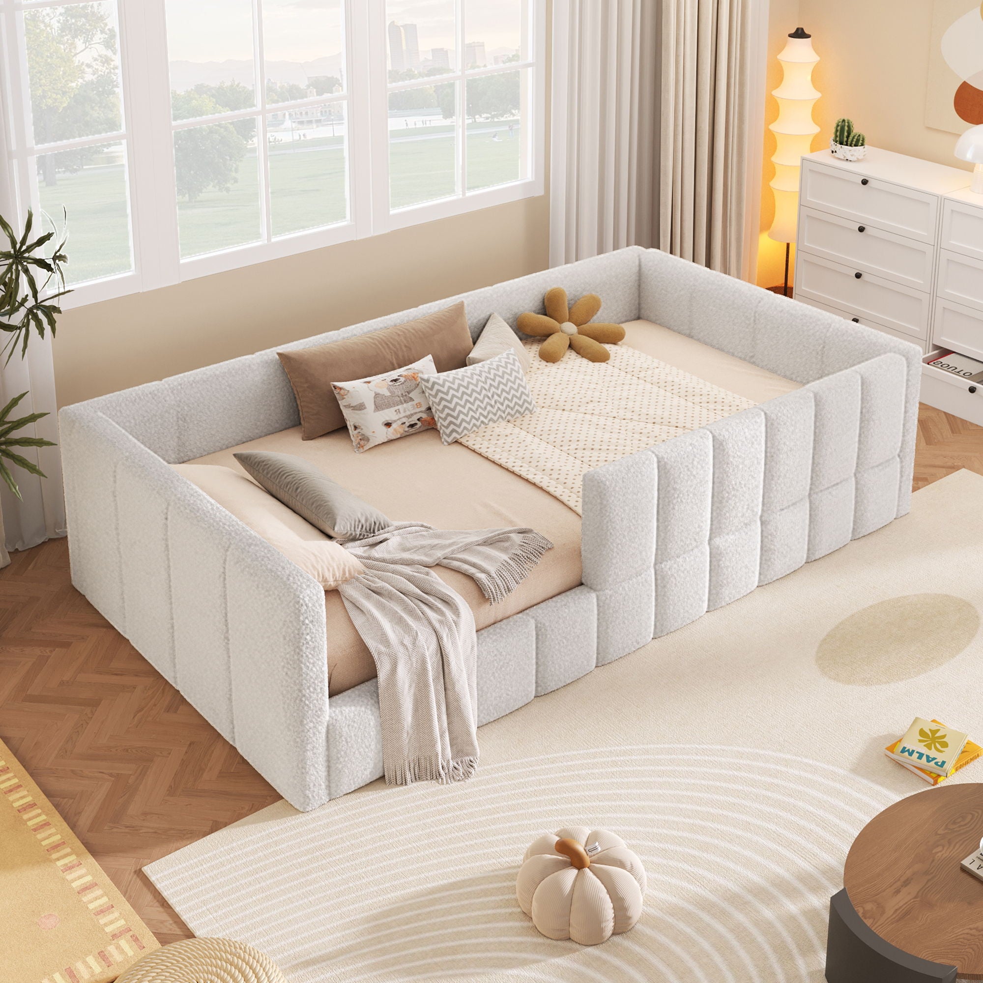 Upholstered Daybed With Soft Padded Cube Design