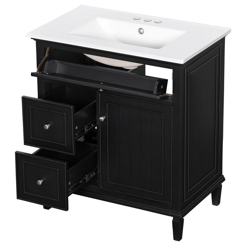 Modern Bathroom Vanity With Sink, Adjustable Shelf, Flip Drawer & 2 Drawers