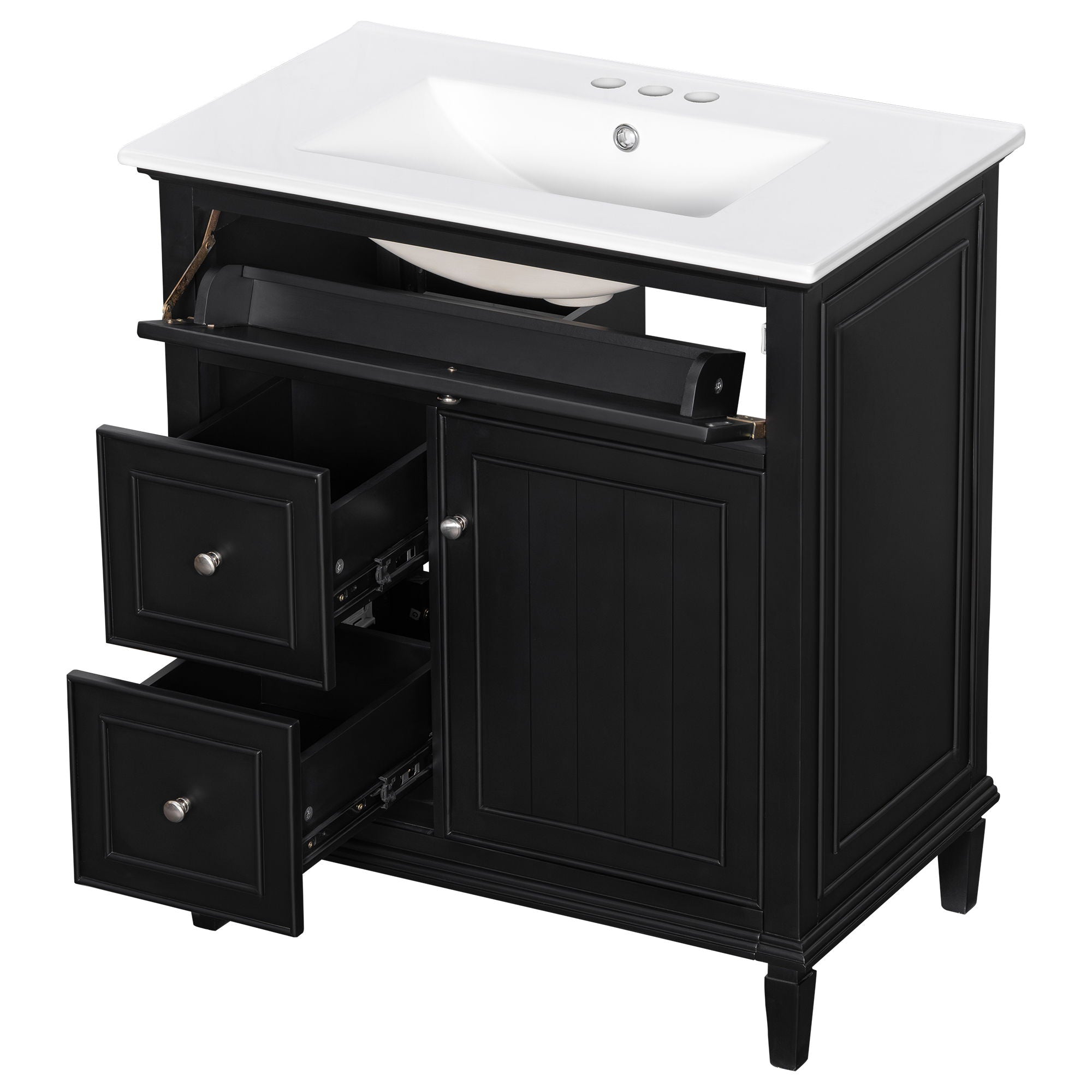 Modern Bathroom Vanity With Sink, Adjustable Shelf, Flip Drawer & 2 Drawers