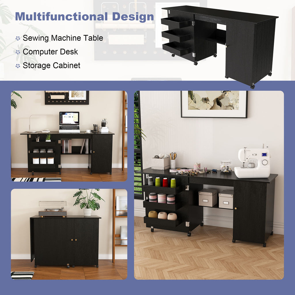 Foldable Sewing Table With Locking Casters