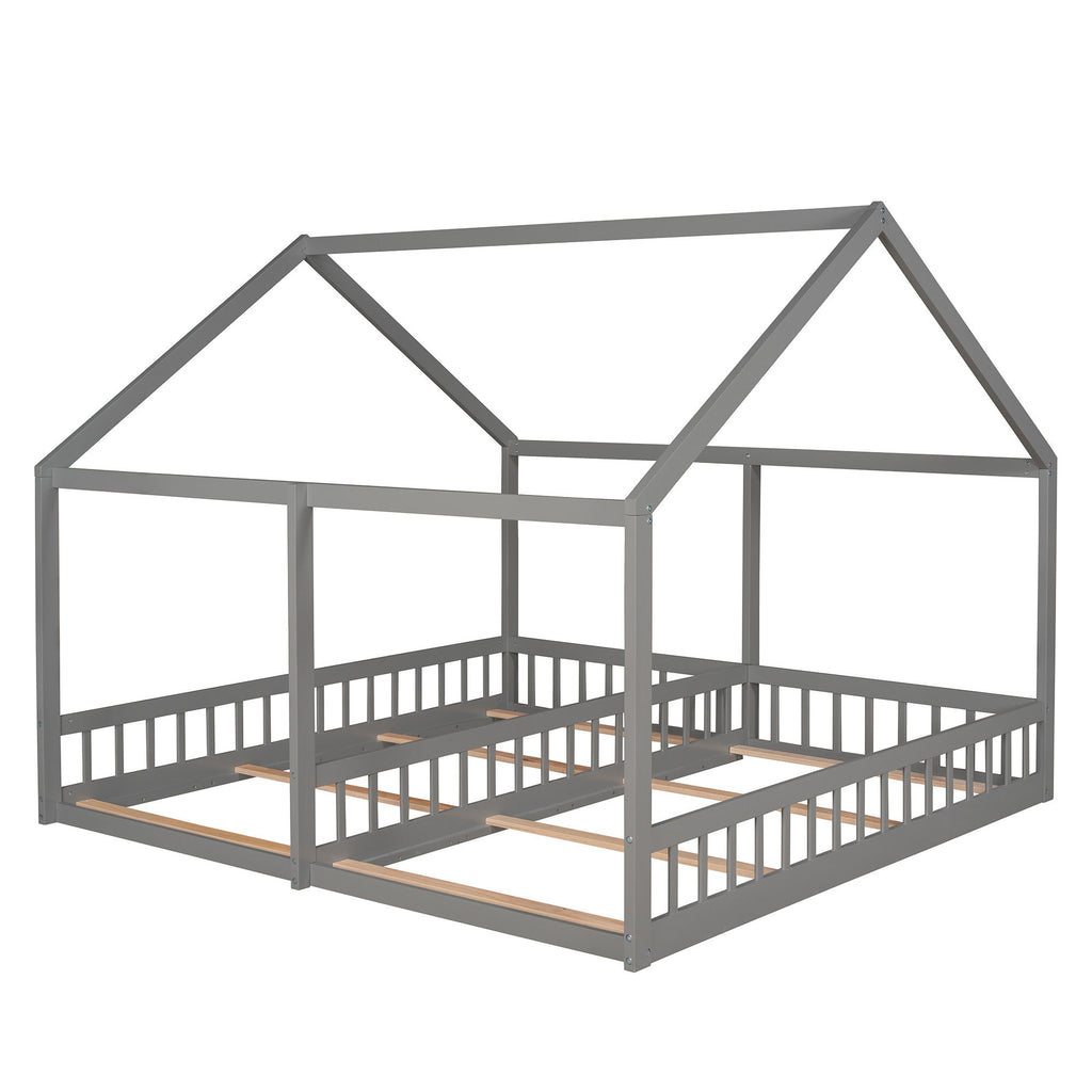 House Platform Beds, 2 Shared Beds, Metal Frame With Guardrails