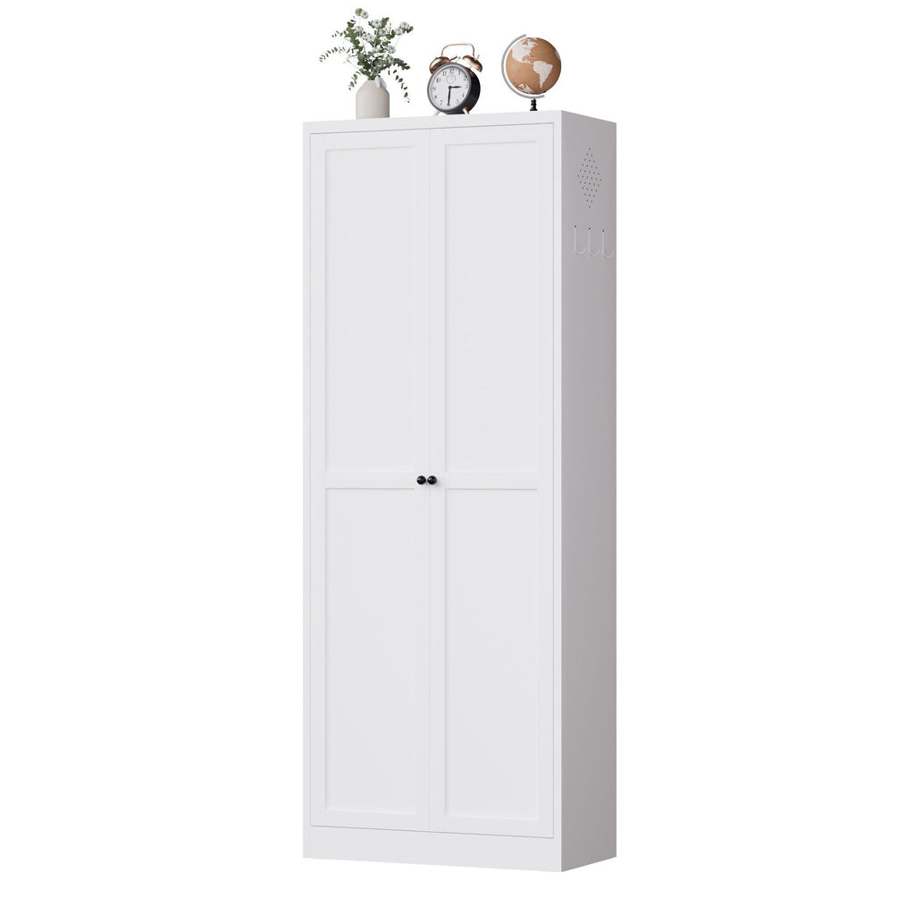 Kitchen Pantry Cabinet With Doors, Heavy-Duty Freestanding Storage Organizer With 5 Adjustable Shelves, Tool Free Assembly - White