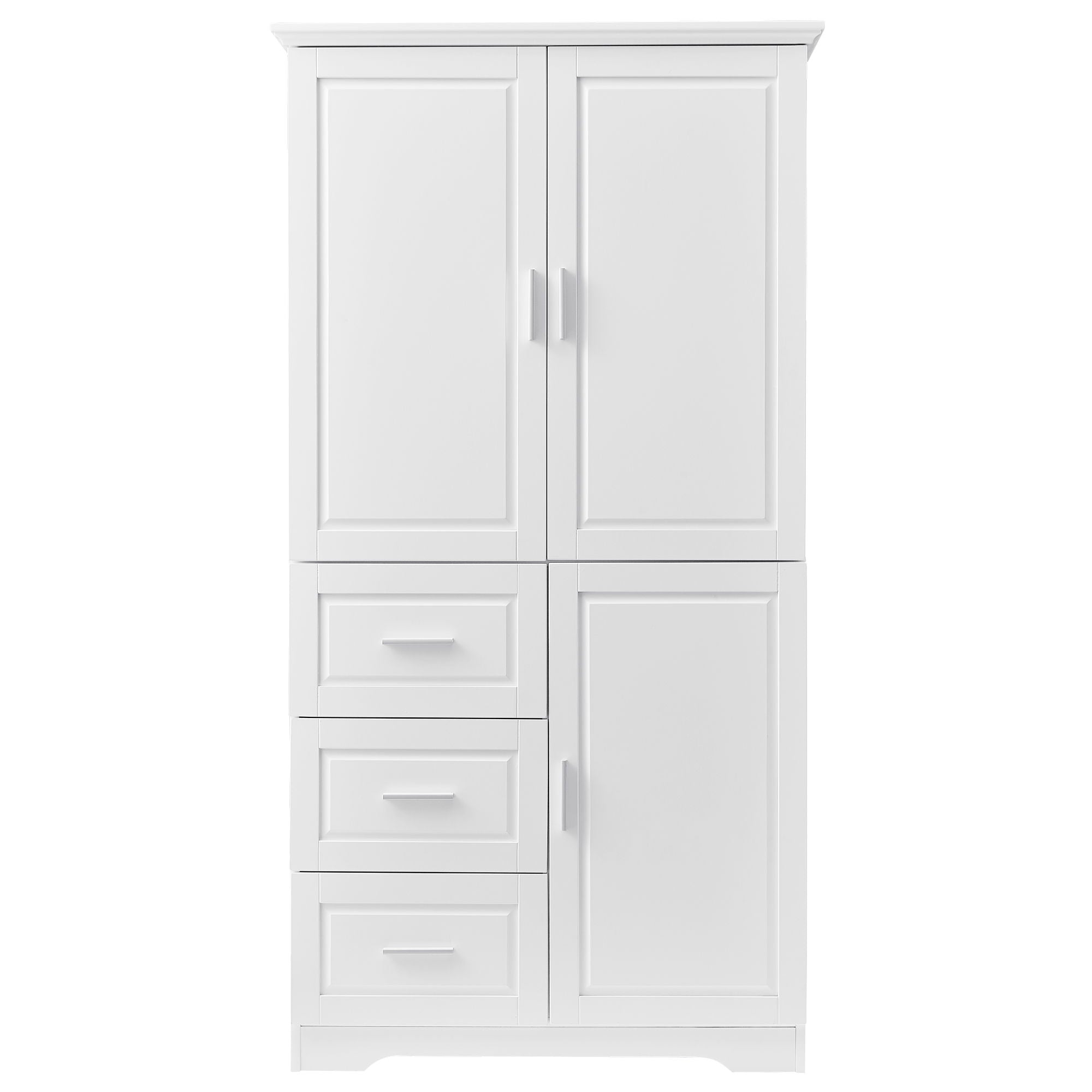 Tall Wide Storage Cabinet With Doors, 3 Drawers