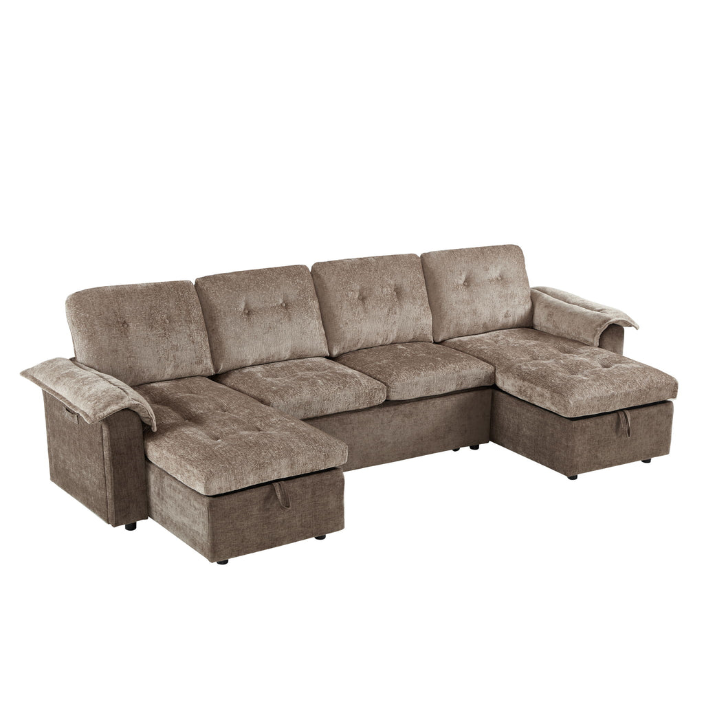Modern U-Shaped Sleeper Sectional Sofa Bed With USB Ports, Cup Holder, And Hidden Storage
