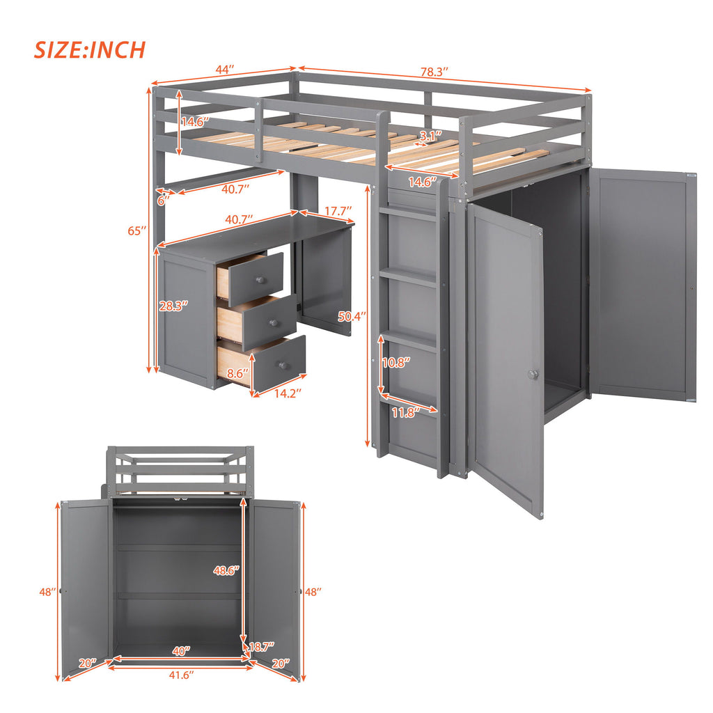 Loft Bed With Drawers, Desk, And Wardrobe