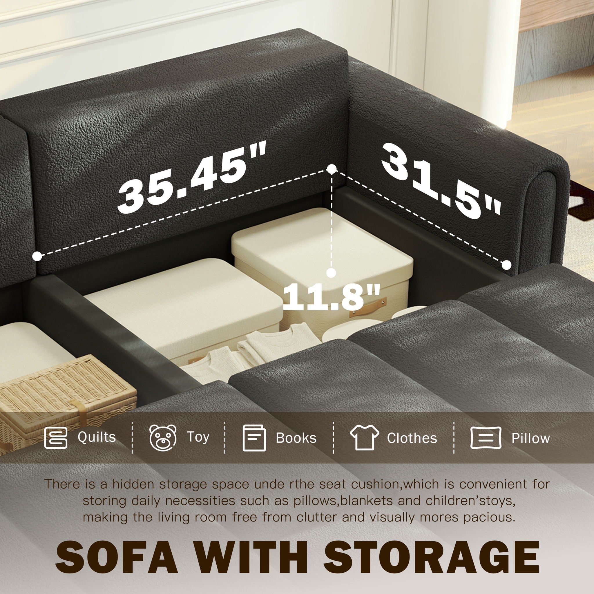 4-Seater Modern Couch With Seats Storage