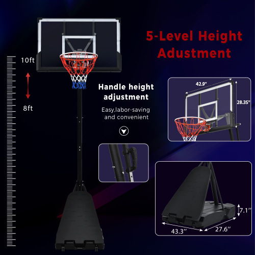 Portable Basketball Hoop Basketball System 8-10Ft Height Adjustable For Youth Adults LED Basketball Hoop Lights, Colorful Lights, Waterproof, Super Bright To Play At Night Outdoors, Good Gift For Kids - Black