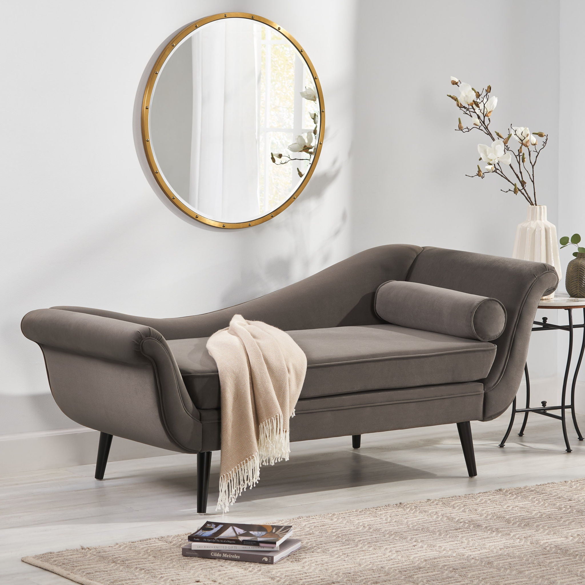 Auroral - Upholstered Chaise Lounge With Scrolled Arms And Tapered Legs
