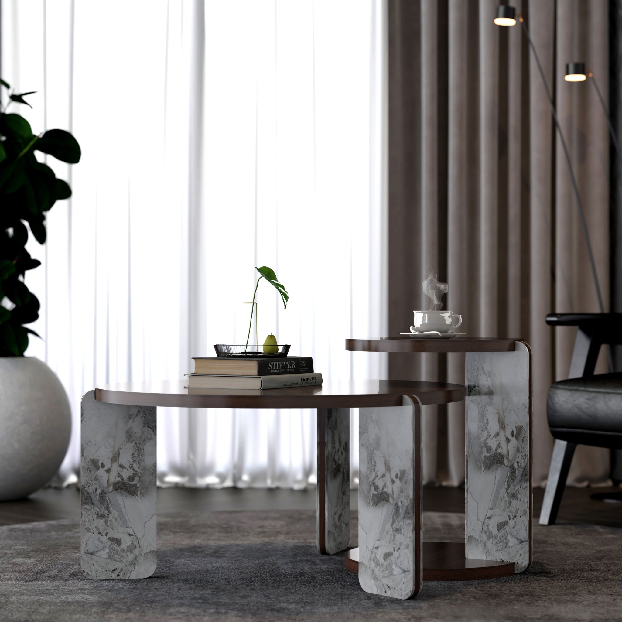 Coffee Table Set With Center Table & Side Table