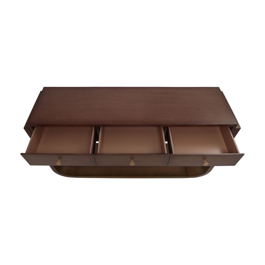 Console Table With 3 Drawers, Display Shelf, Curved Legs - Walnut
