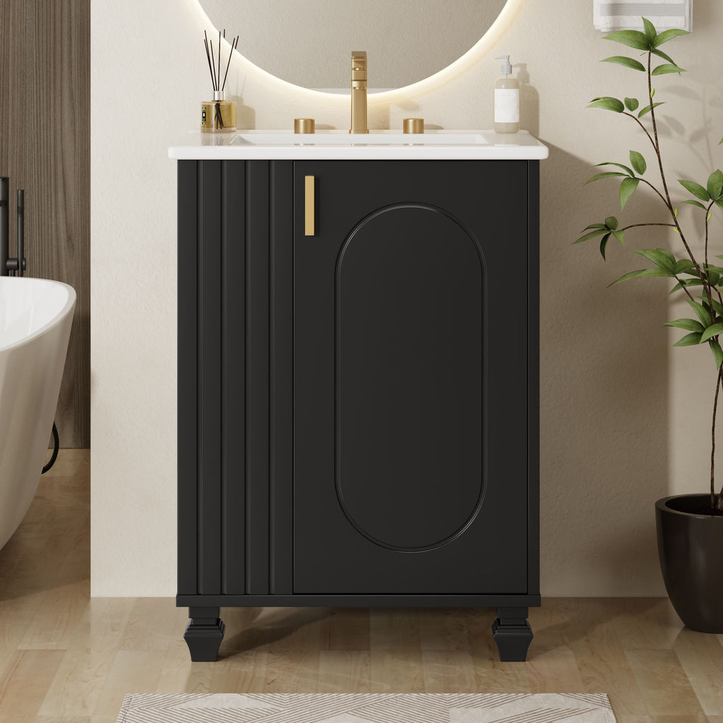 Classic Retro Bathroom Vanity With Sink, Door Shelf, Side Open Storage Frame
