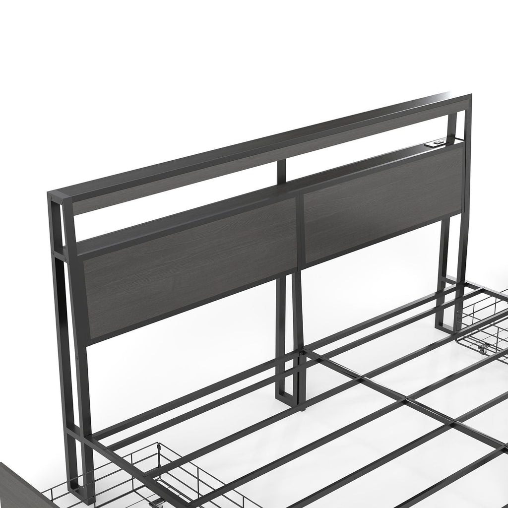 Bed Frame With Headboard, LED Lights & Charging Station