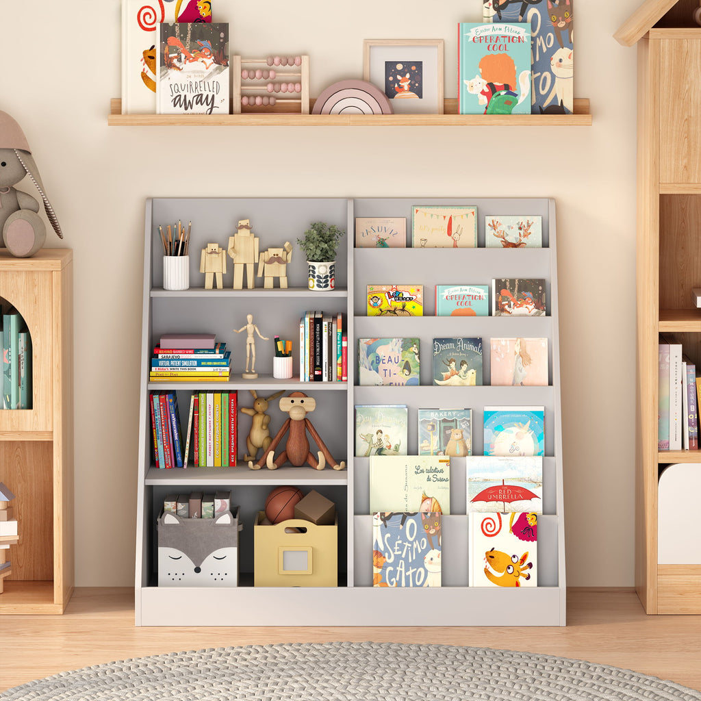 Bookshelf And Toy Storage Organizer, 4 Tier Bookcase With Display Stand For Playroom