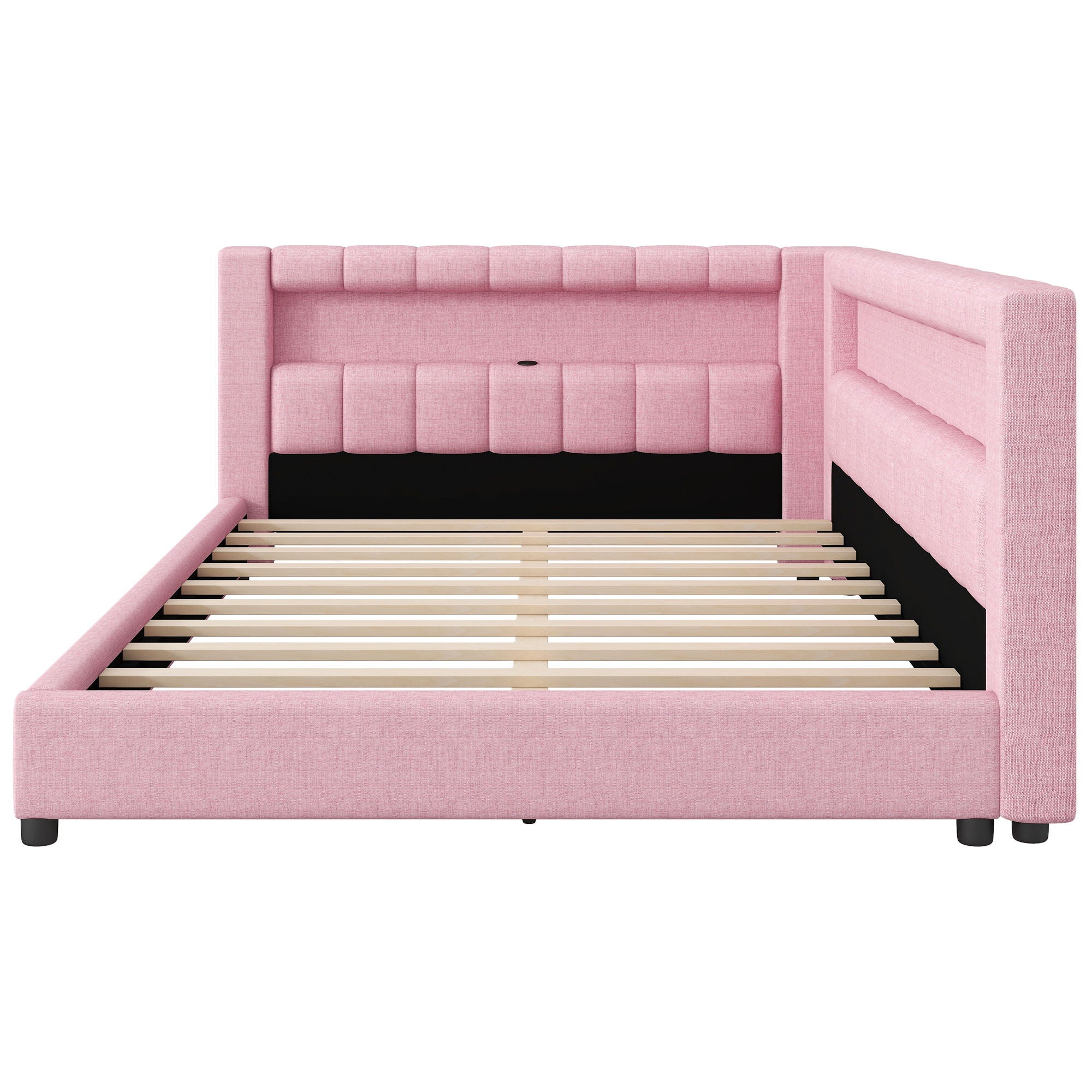 Upholstered Platform Bed With LED Belt And USB Ports